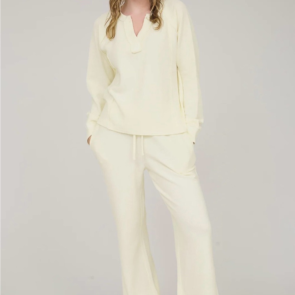 ACID WASHED RIBBED PATTERN TONES LOUNGE 2 PC SET